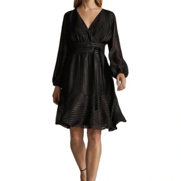 Massimo Dutti Dresses & Skirts - Massimo Dutti Black Striped Dress Metallic Stripe Flounce, Size XS